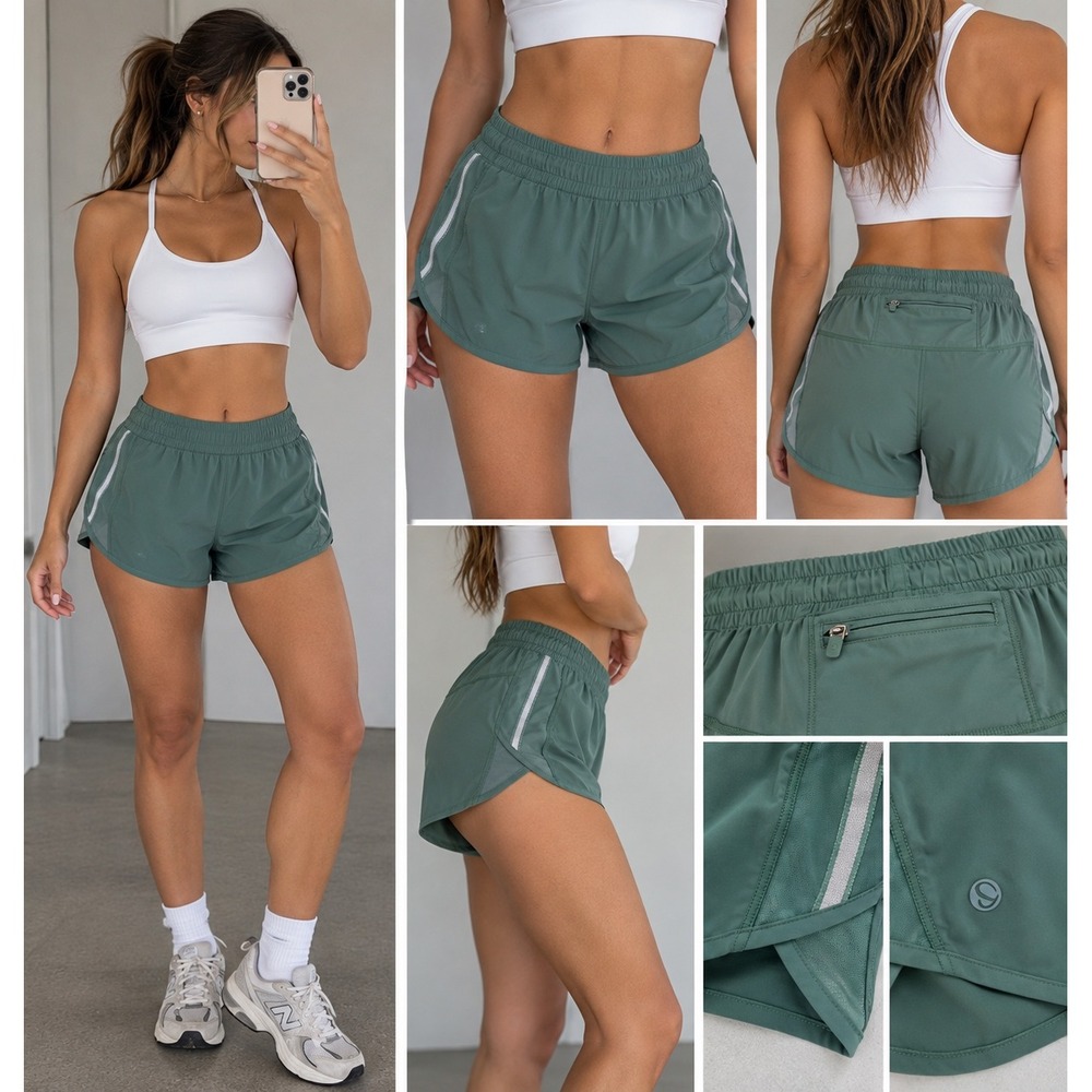 CRZ YOGA High Rise Lined Shorts Dark Green Teal Running 2.5 Inseam